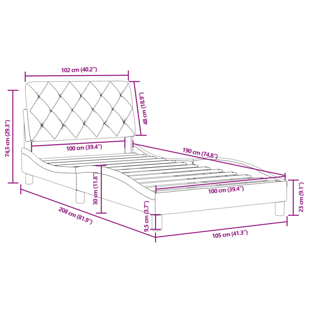 vidaXL Cadre de lit sans matelas gris clair 100x190 cm velours