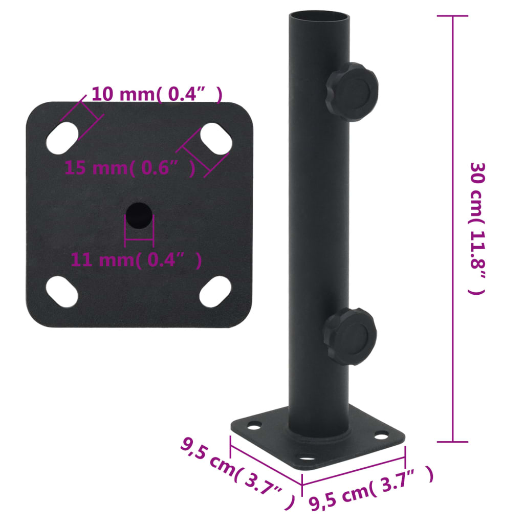 vidaXL Base de parasol pour mât Ø32/34/38 mm noir mat acier