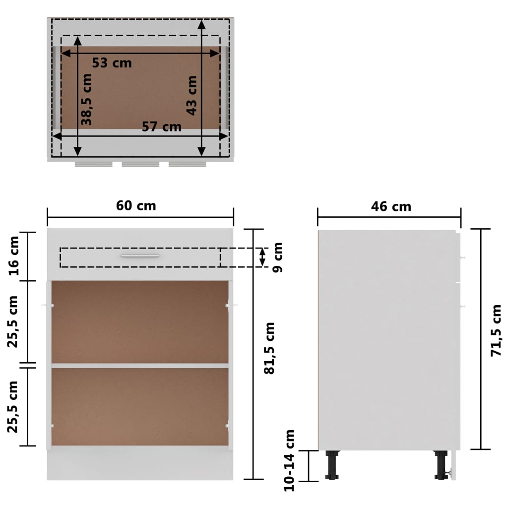 vidaXL Armoire de plancher à tiroir Blanc 60x46x81,5cm Bois ingénierie