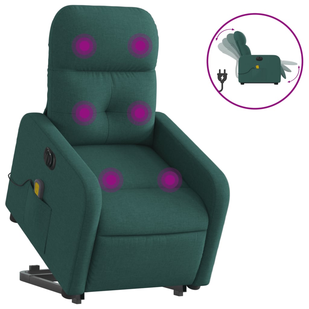 vidaXL Fauteuil inclinable de massage électrique vert foncé tissu