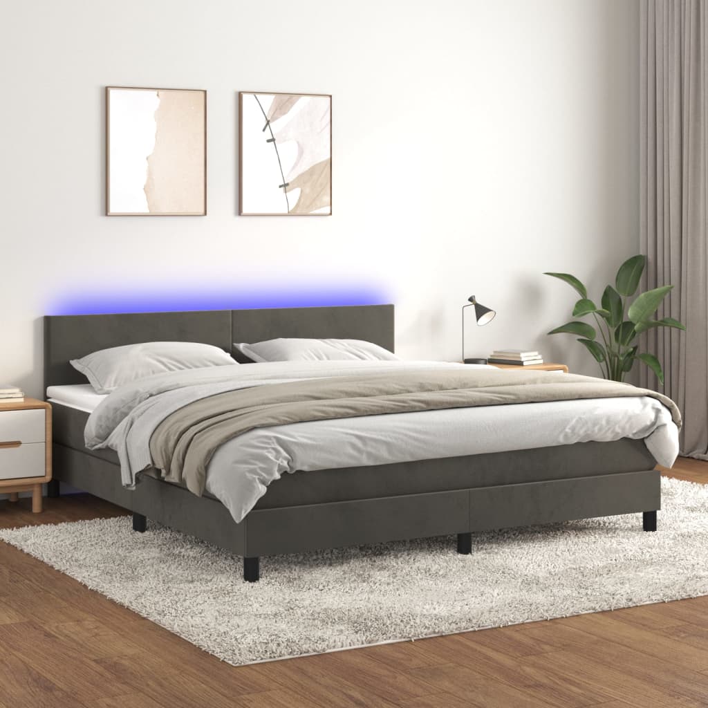 vidaXL Sommier à lattes de lit avec matelas et LED gris foncé velours