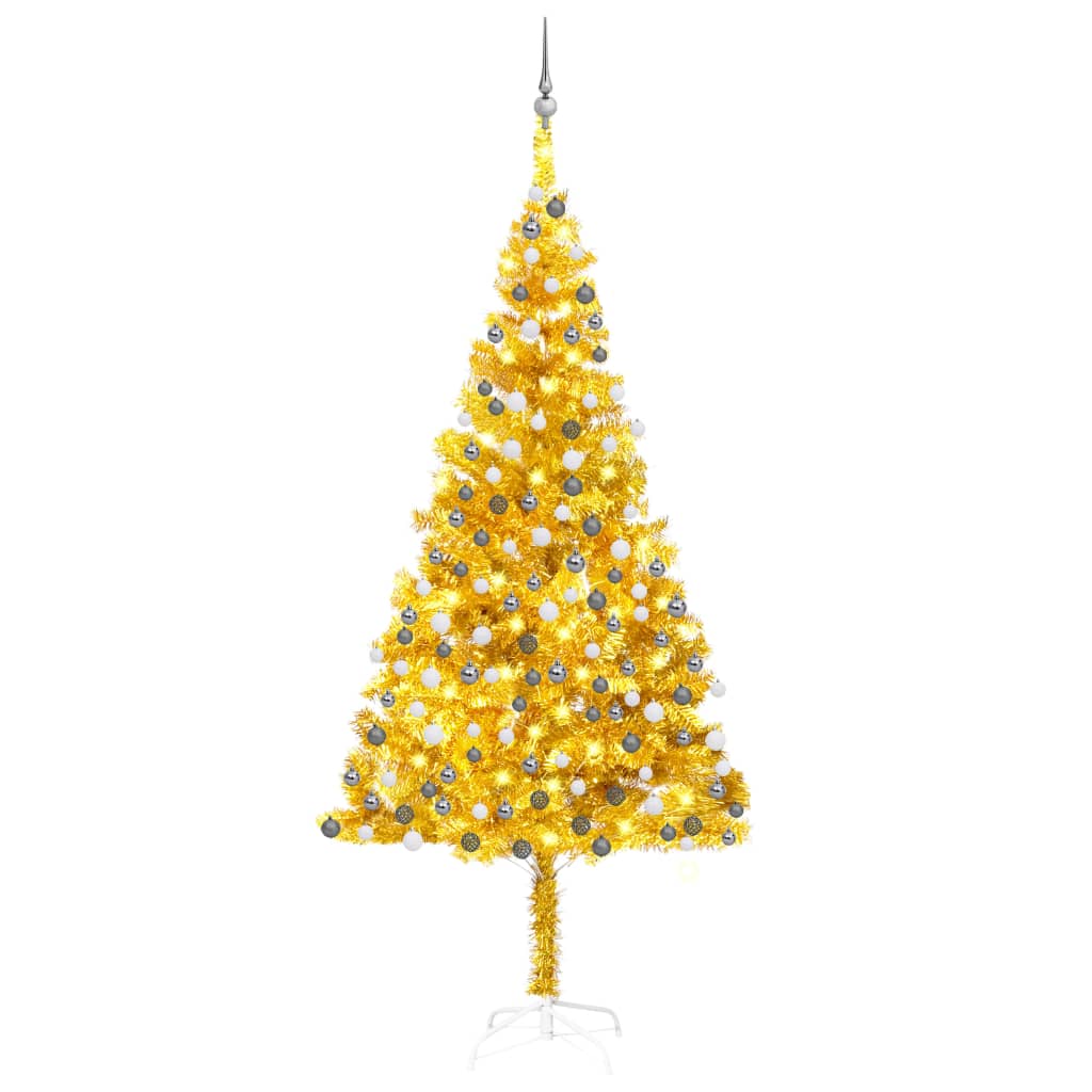 vidaXL Arbre de Noël artificiel pré-éclairé et boules doré 210 cm PET