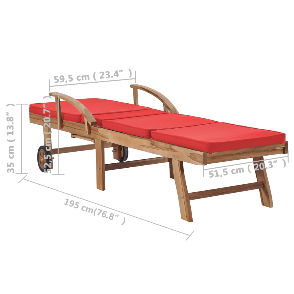 vidaXL Chaises longues avec coussins lot de 2 bois teck solide Rouge