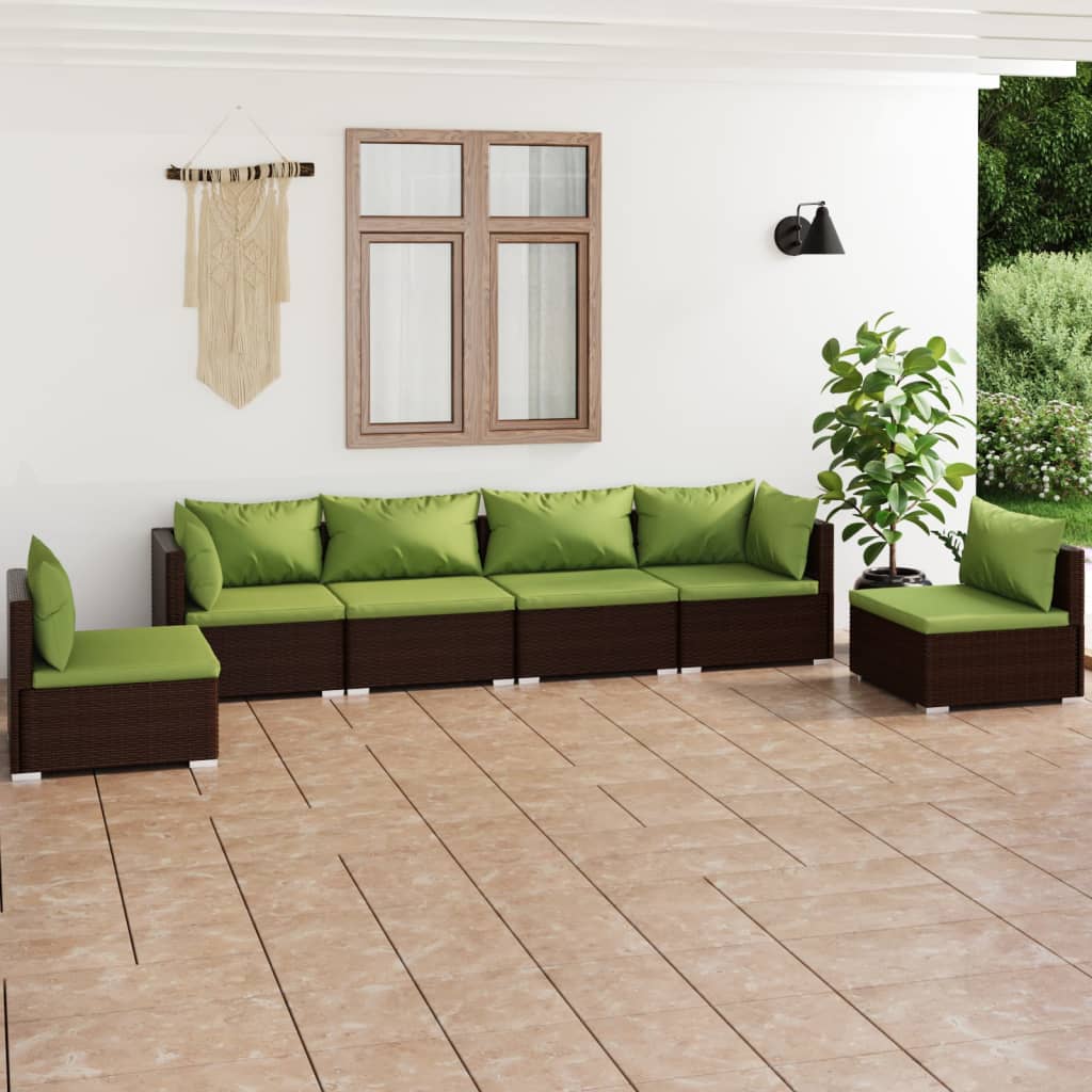 vidaXL Salon de jardin 6 pcs avec coussins Résine tressée Marron