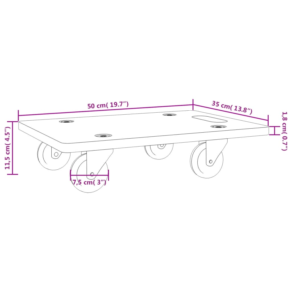 vidaXL Chariots de transport 2 pcs rectangulaire 50x35x11,5 cm 250 kg