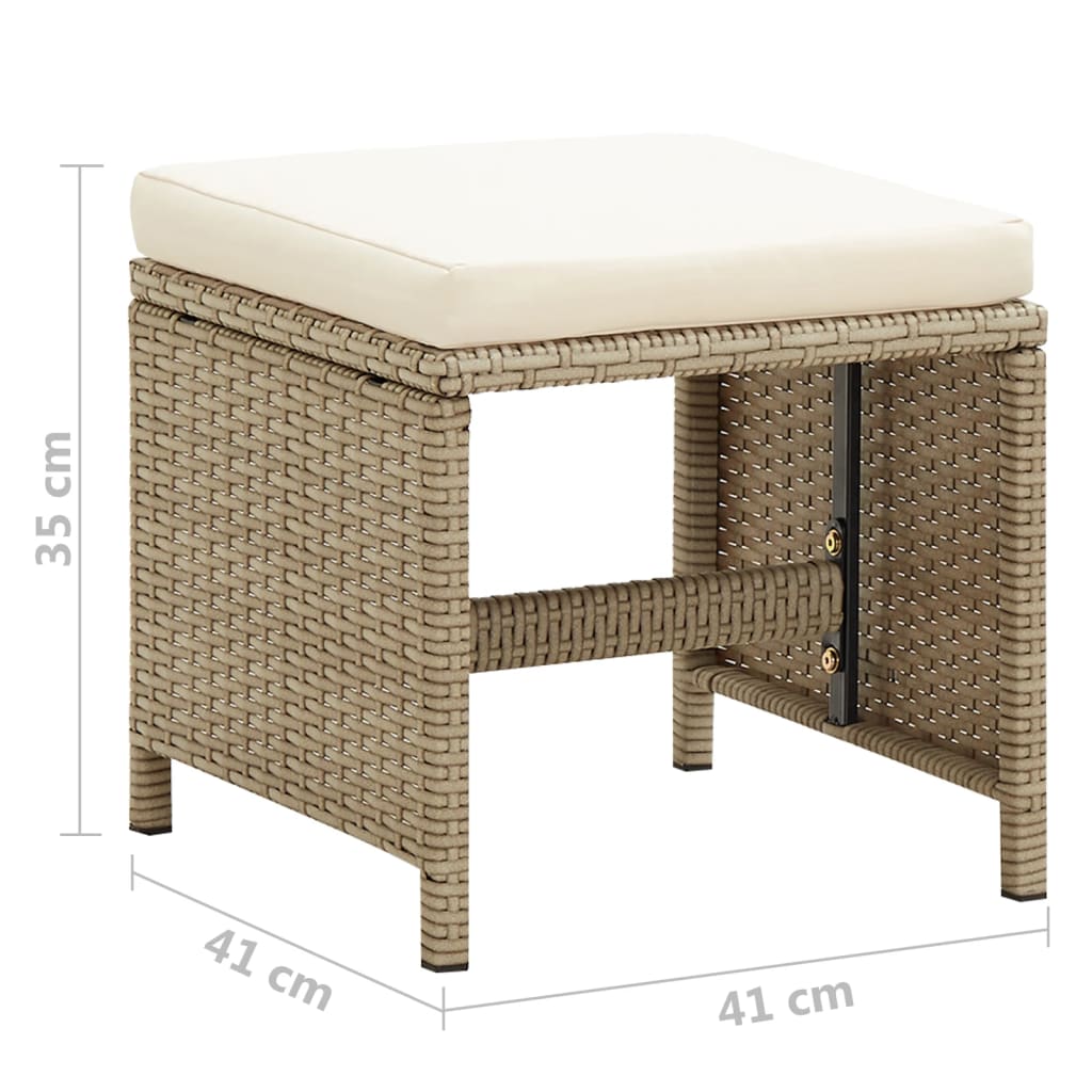 vidaXL Tabourets de jardin lot de 2 avec coussins Résine tressée Beige