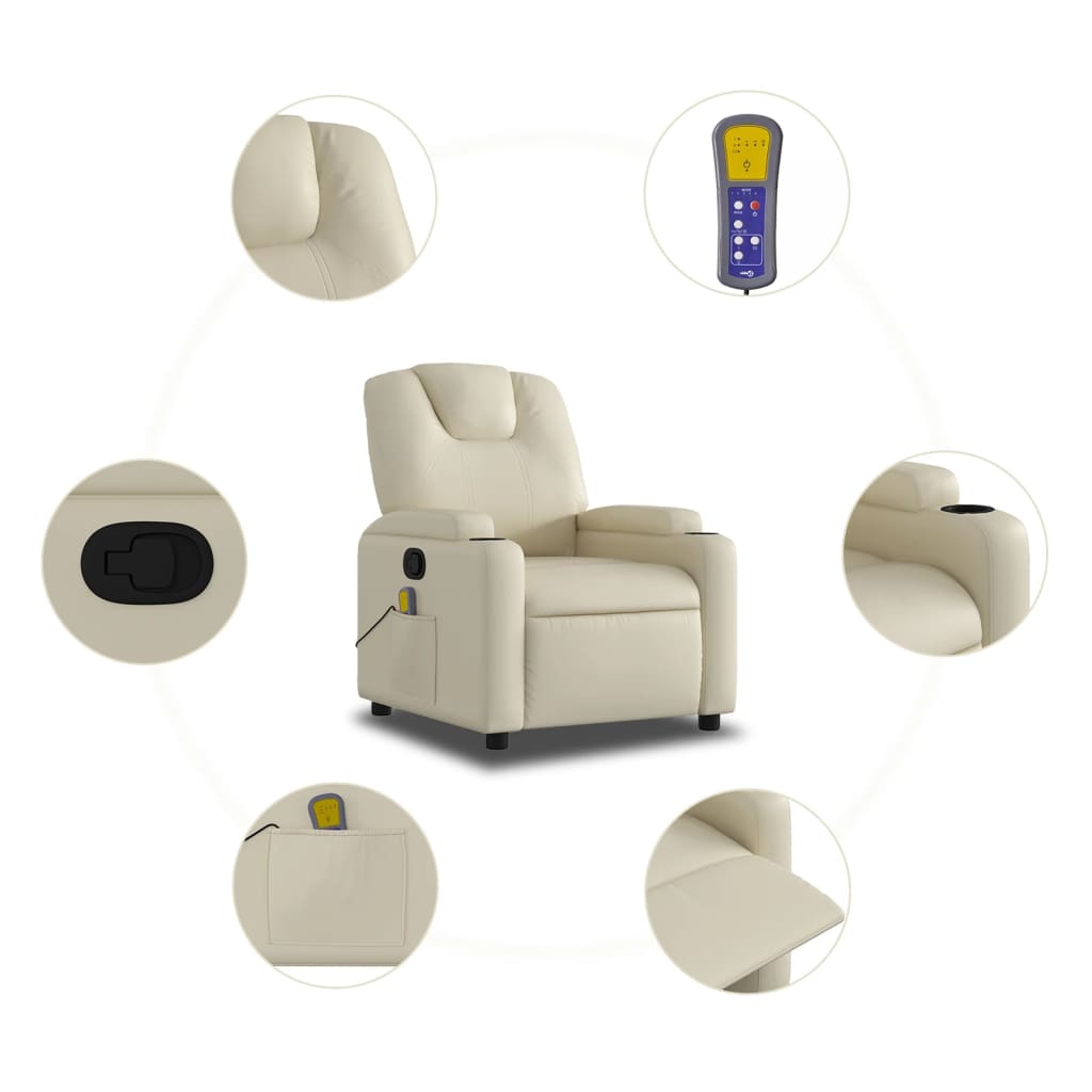 vidaXL Fauteuil inclinable de massage Crème Similicuir