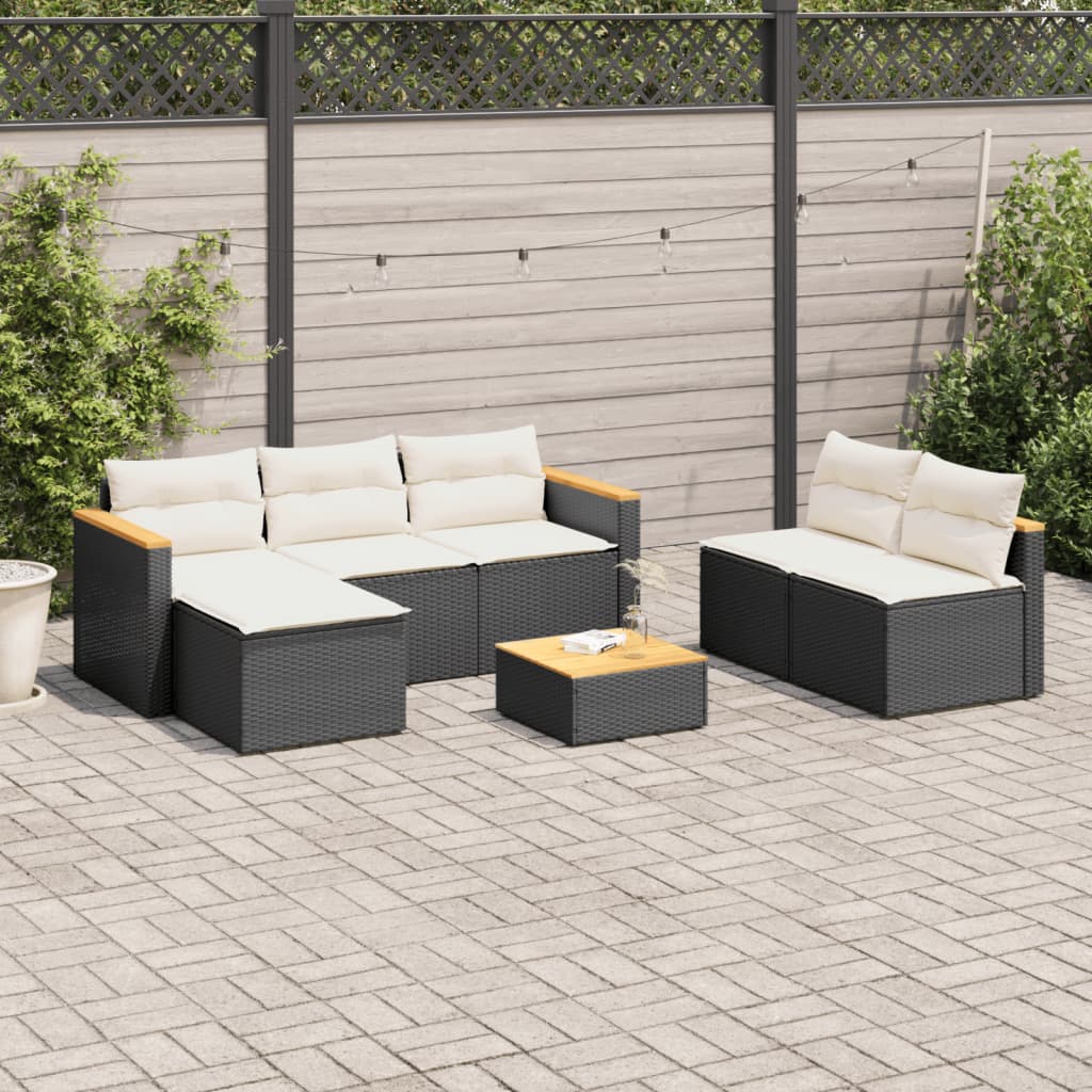 vidaXL Salon de jardin 5 pcs avec coussins noir résine tressée acacia