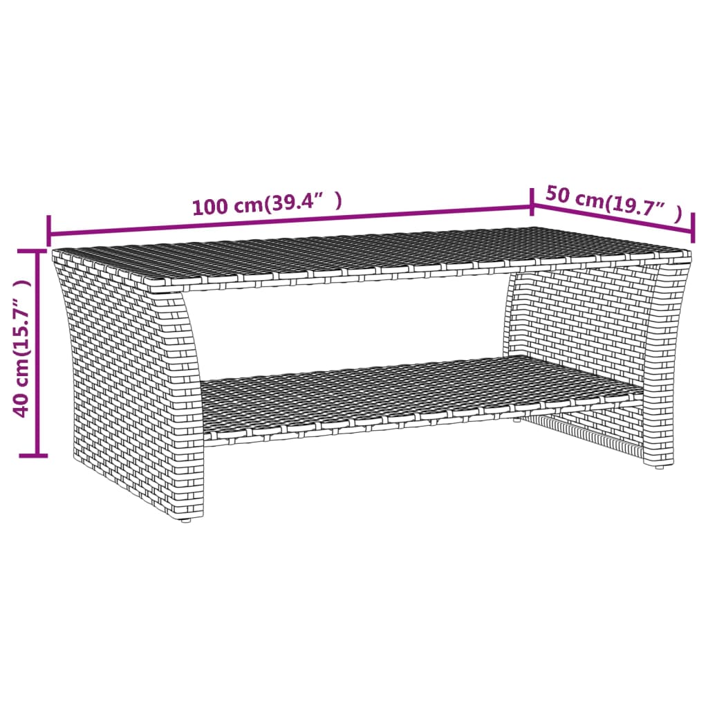 vidaXL Table basse noir 100x50x40 cm résine tressée