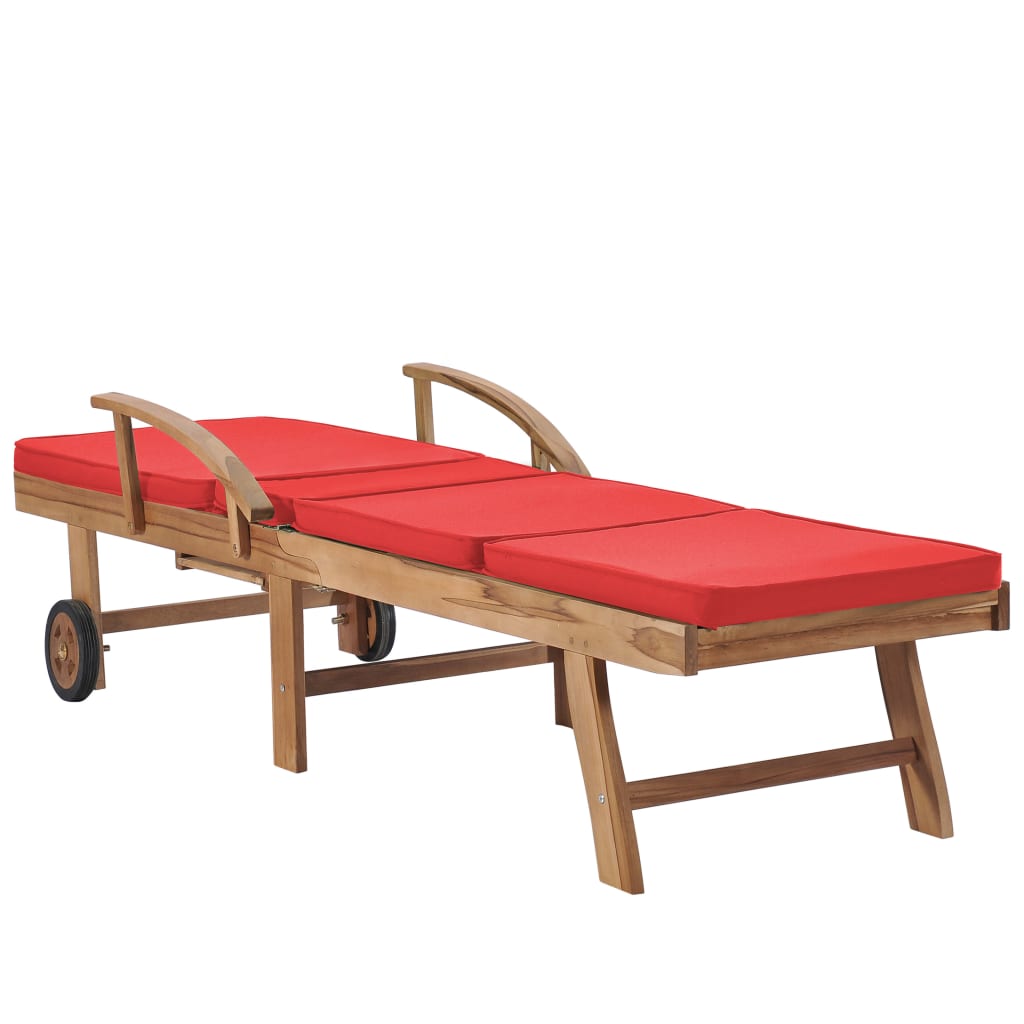 vidaXL Chaises longues avec coussins lot de 2 bois teck solide Rouge