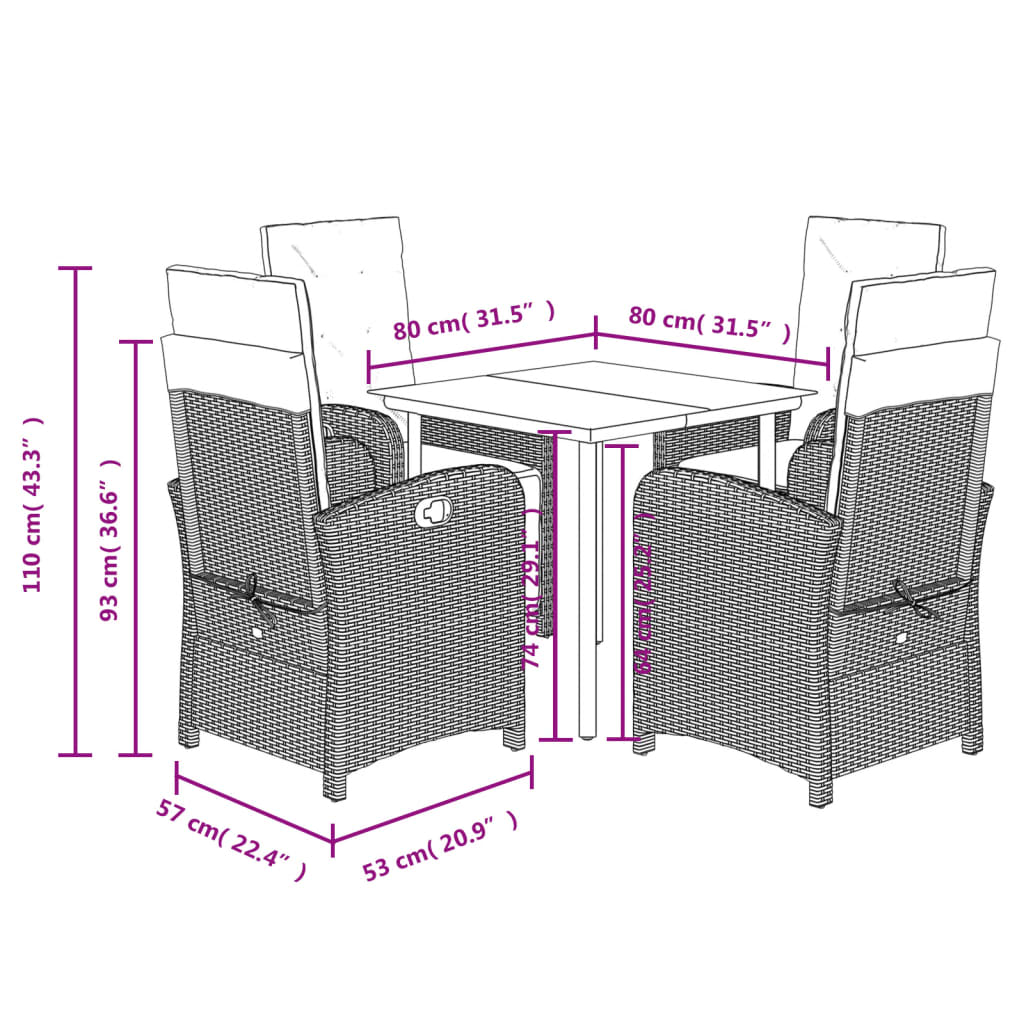 vidaXL Ensemble à manger de jardin 5 pcs coussins gris résine tressée