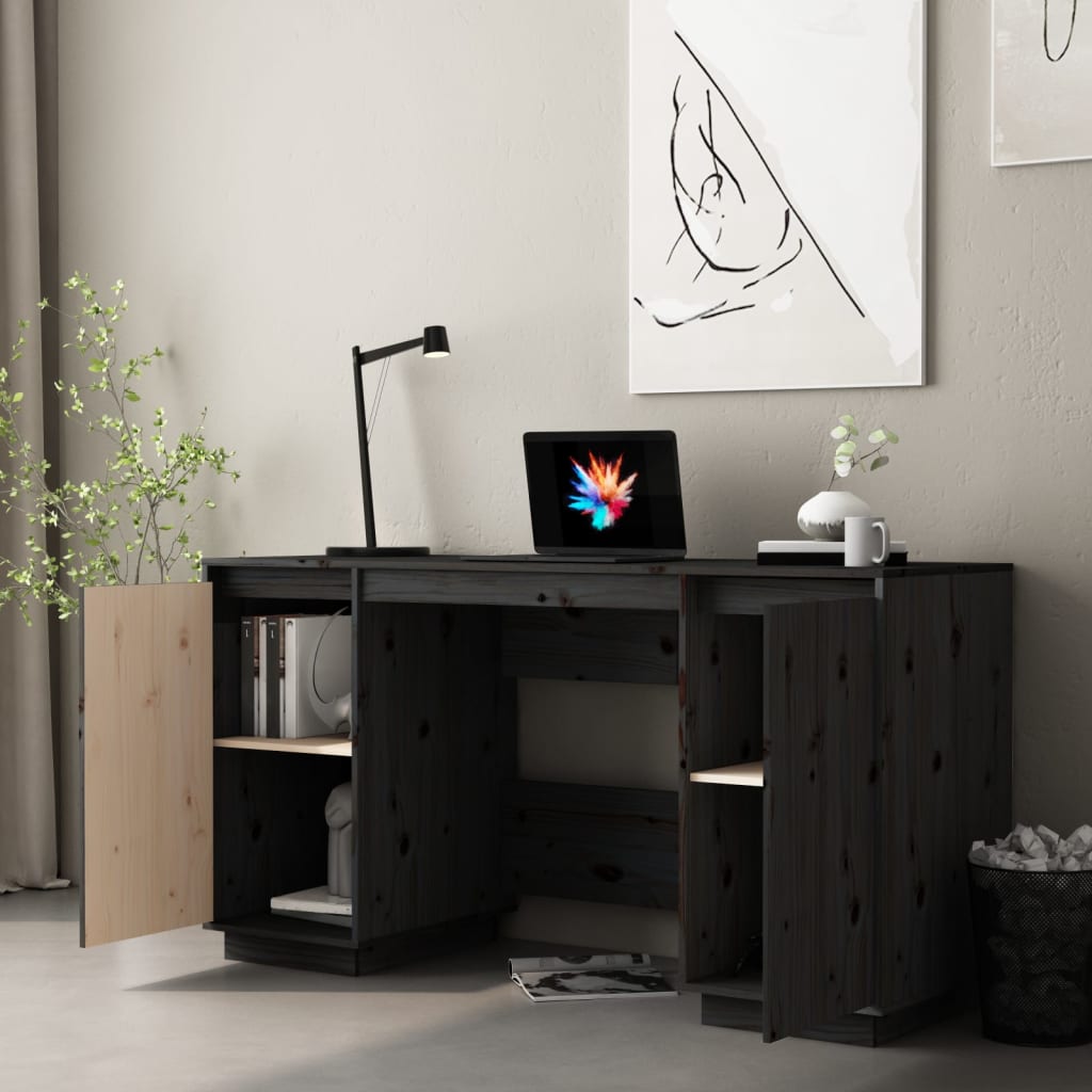 vidaXL Bureau noir 140x50x75 cm bois massif de pin