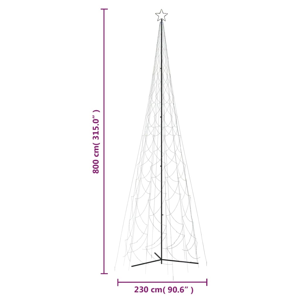 vidaXL Arbre de Noël cône 3000 LED coloré 230x800 cm