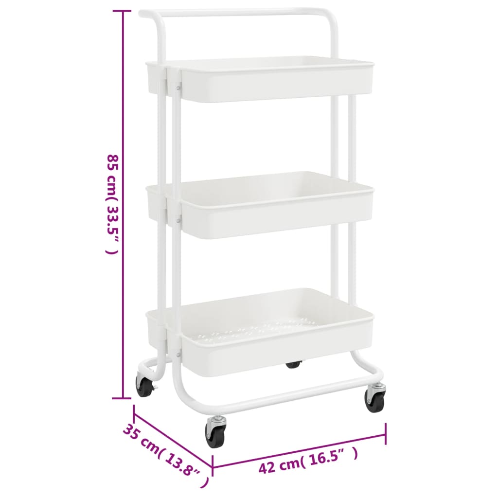 vidaXL Chariot de cuisine 3 niveaux Blanc 42x35x85 cm Fer et ABS