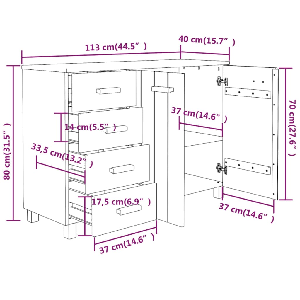 vidaXL Buffet MOLDE Blanc 113x40x80 cm Bois massif de pin