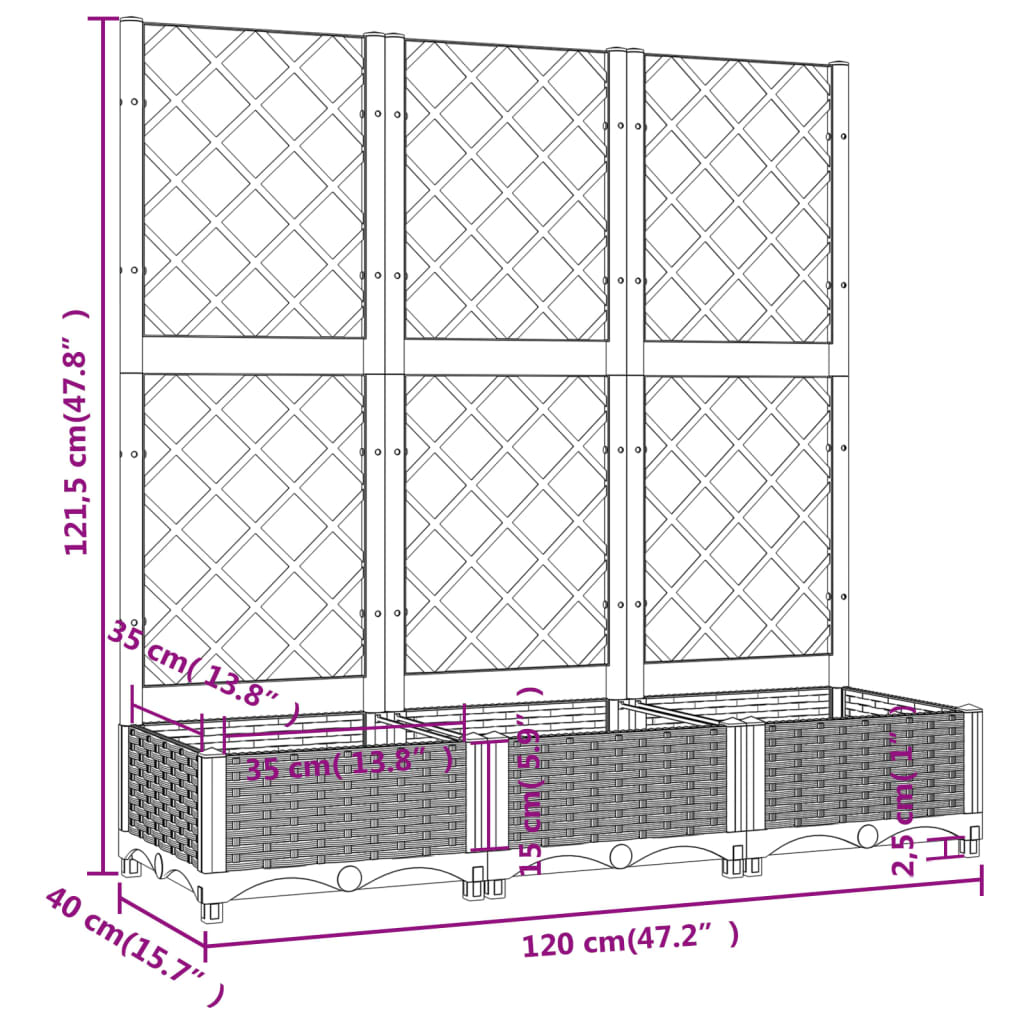 vidaXL Jardinière avec treillis Gris clair 120x40x121,5 cm PP