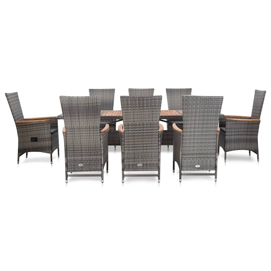 vidaXL Mobilier à dîner de jardin 9pcs et coussins Résine tressée Gris