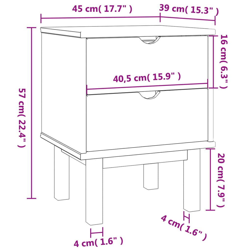 vidaXL Table de chevet OTTA marron et gris 45x39x57 cm bois pin massif