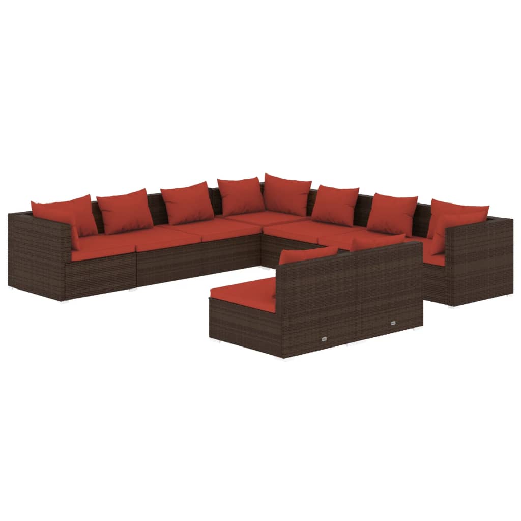 vidaXL Salon de jardin avec coussins 9 pcs marron résine tressée