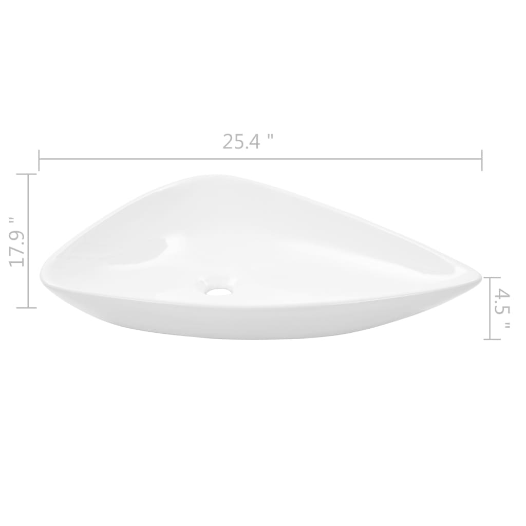 vidaXL Lavabo céramique blanc triangulaire 64,5 x 45,46 x 11,43 cm