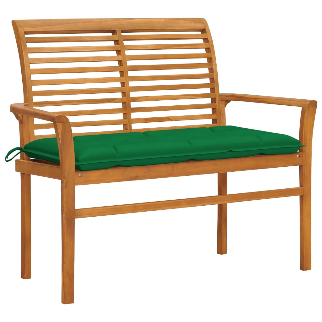 vidaXL Banc de jardin avec coussin vert 112 cm Bois de teck massif