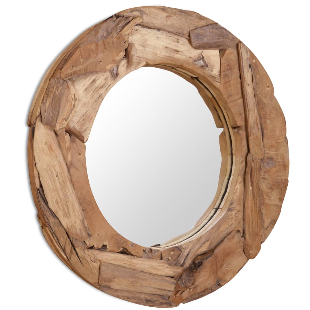 vidaXL Miroir décoratif Teck 80 cm Rond