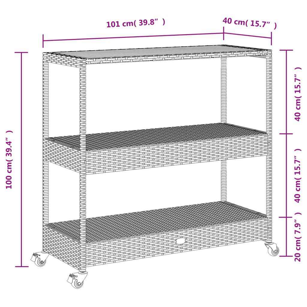 vidaXL Chariot de bar 3 niveaux beige rotin et bois d'acacia massif