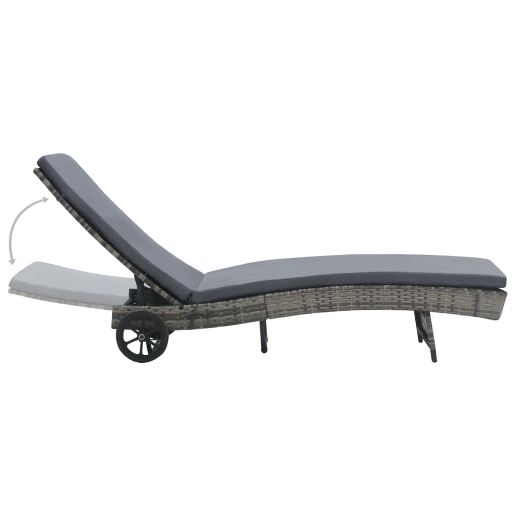 vidaXL Chaise longue avec roues et coussin Résine tressée Anthracite