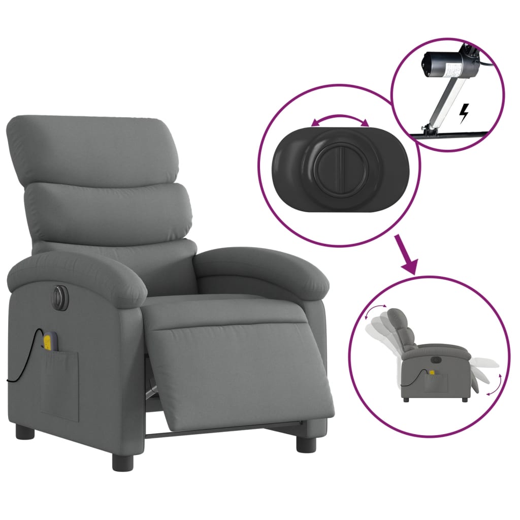 vidaXL Fauteuil inclinable de massage électrique gris foncé tissu