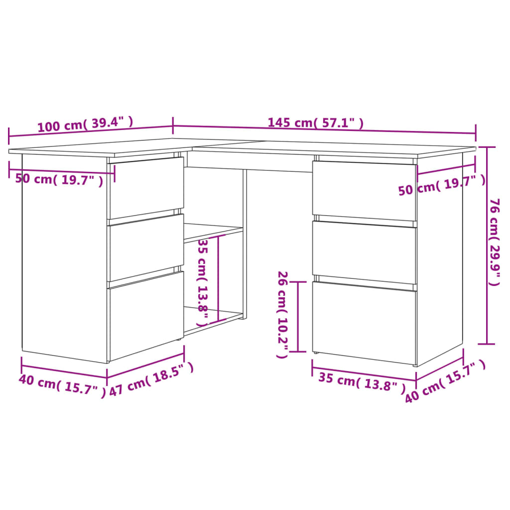 vidaXL Bureau d'angle Chêne fumé 145x100x76 cm Bois d'ingénierie