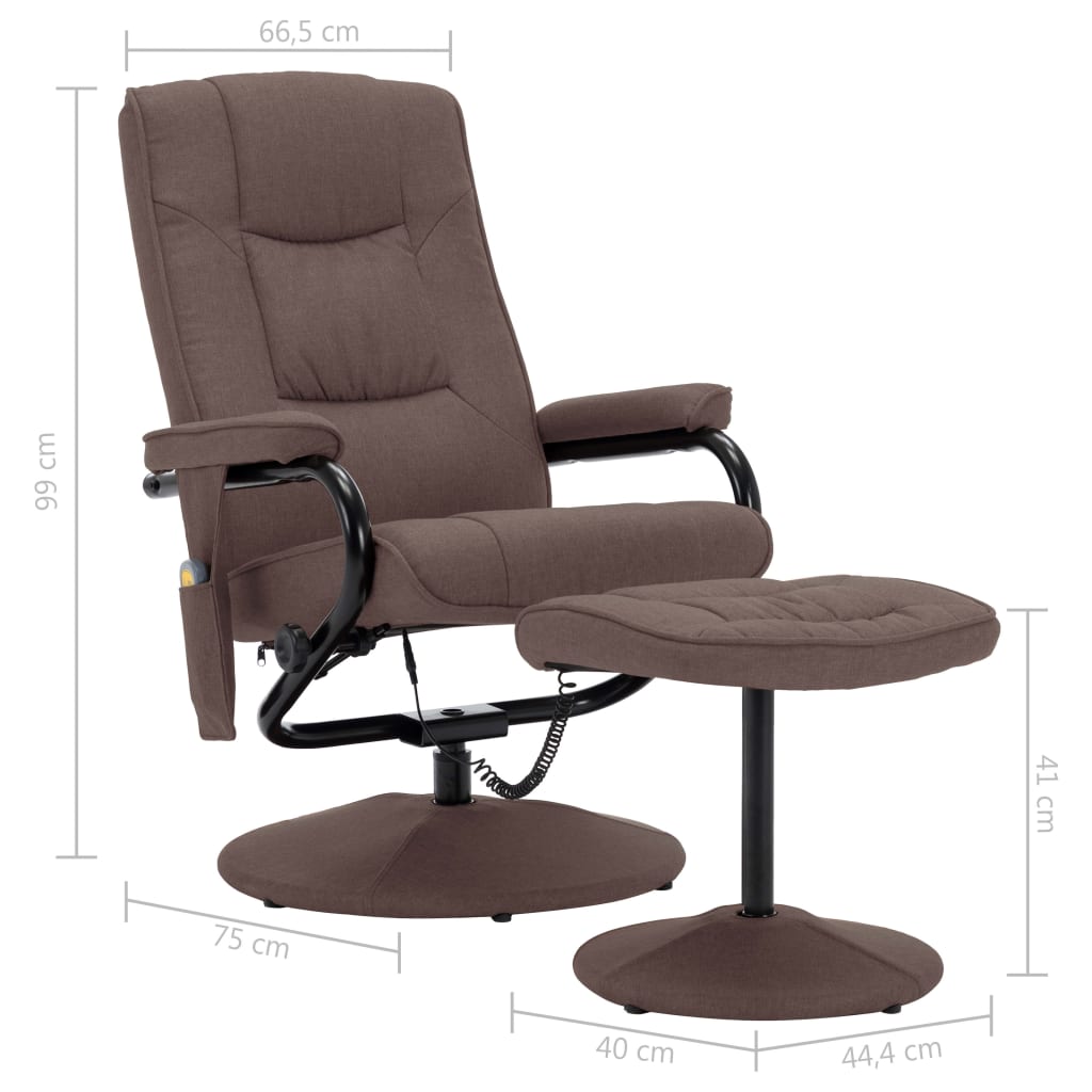 vidaXL Fauteuil inclinable de massage avec repose-pieds marron tissu