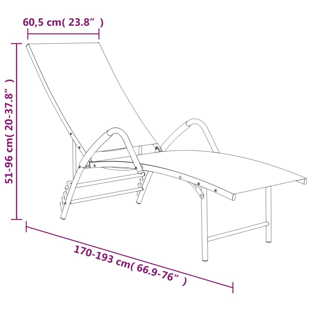 vidaXL Chaise longue Textilène et aluminium Crème