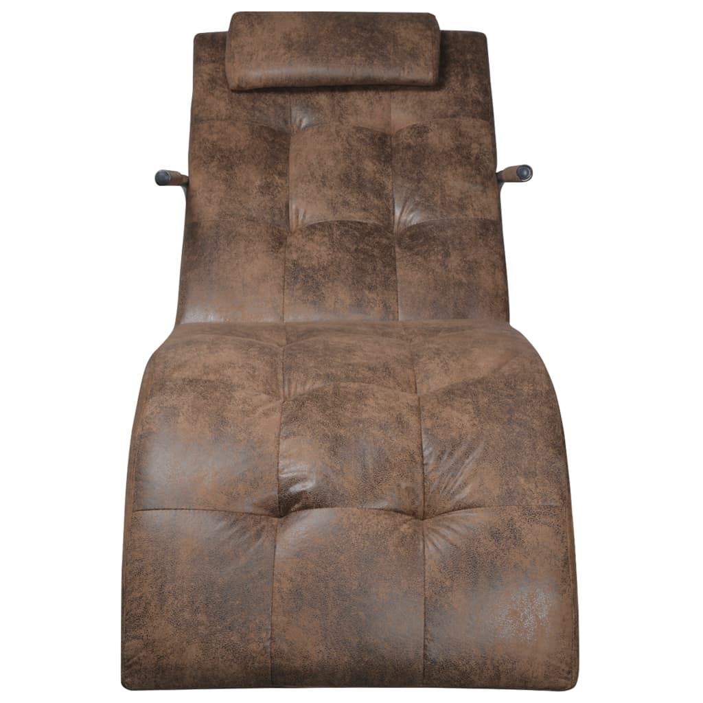vidaXL Chaise longue avec oreiller marron tissu à l'aspect de daim