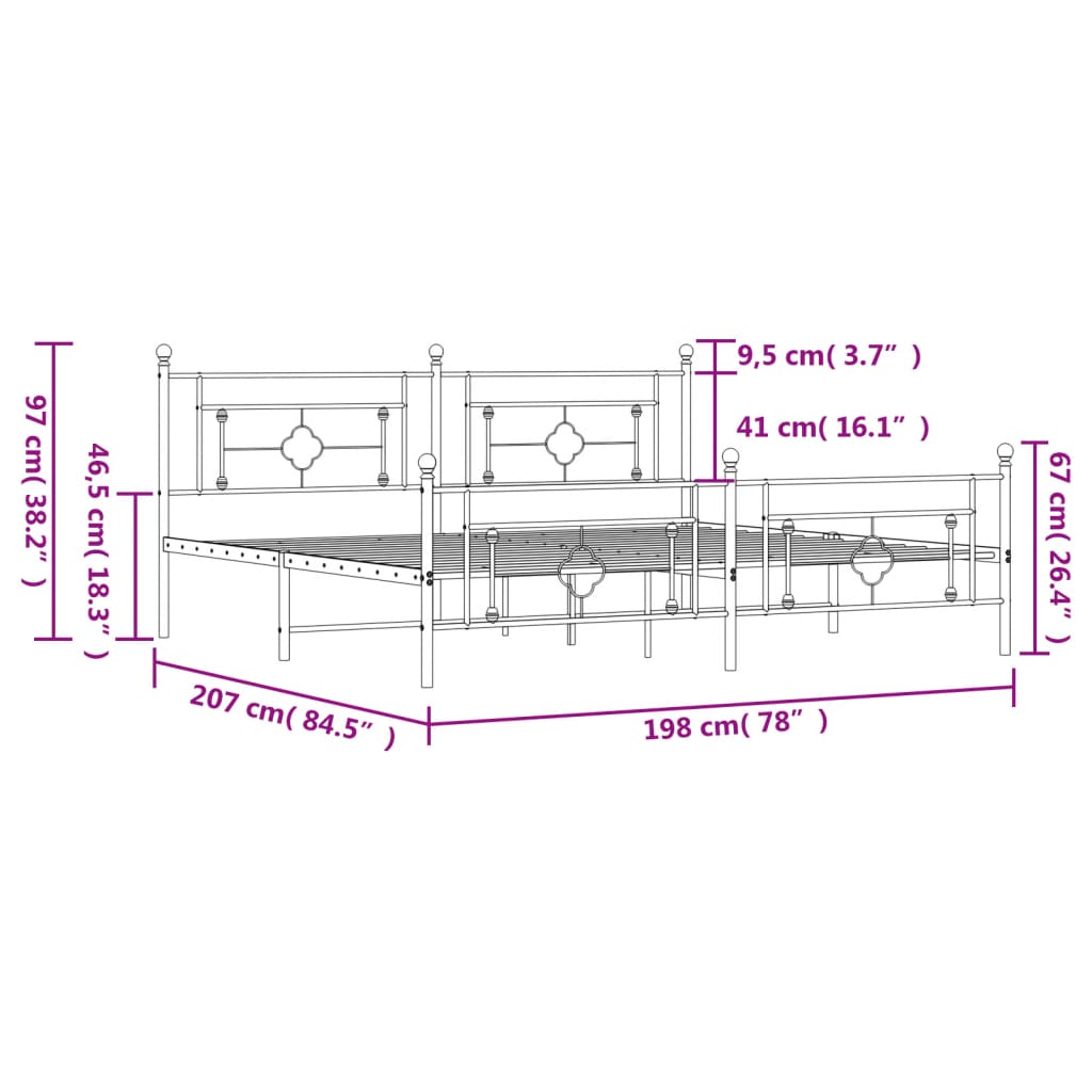 vidaXL Cadre de lit métal avec tête de lit/pied de lit blanc 193x203cm