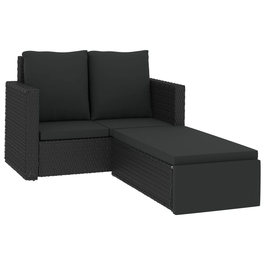 vidaXL Salon de jardin 2 pcs avec coussins résine tressée noir