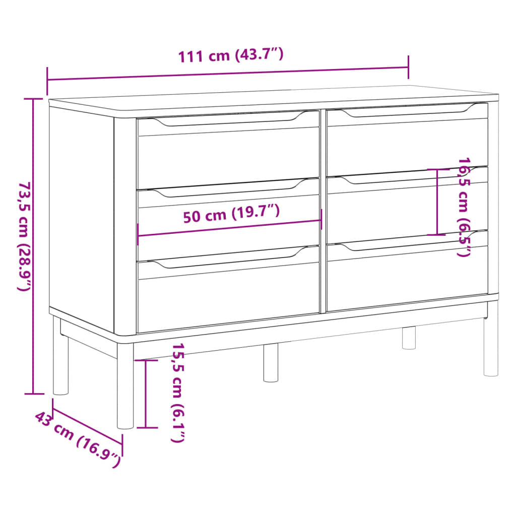 vidaXL Commode FLORO blanc bois de pin massif