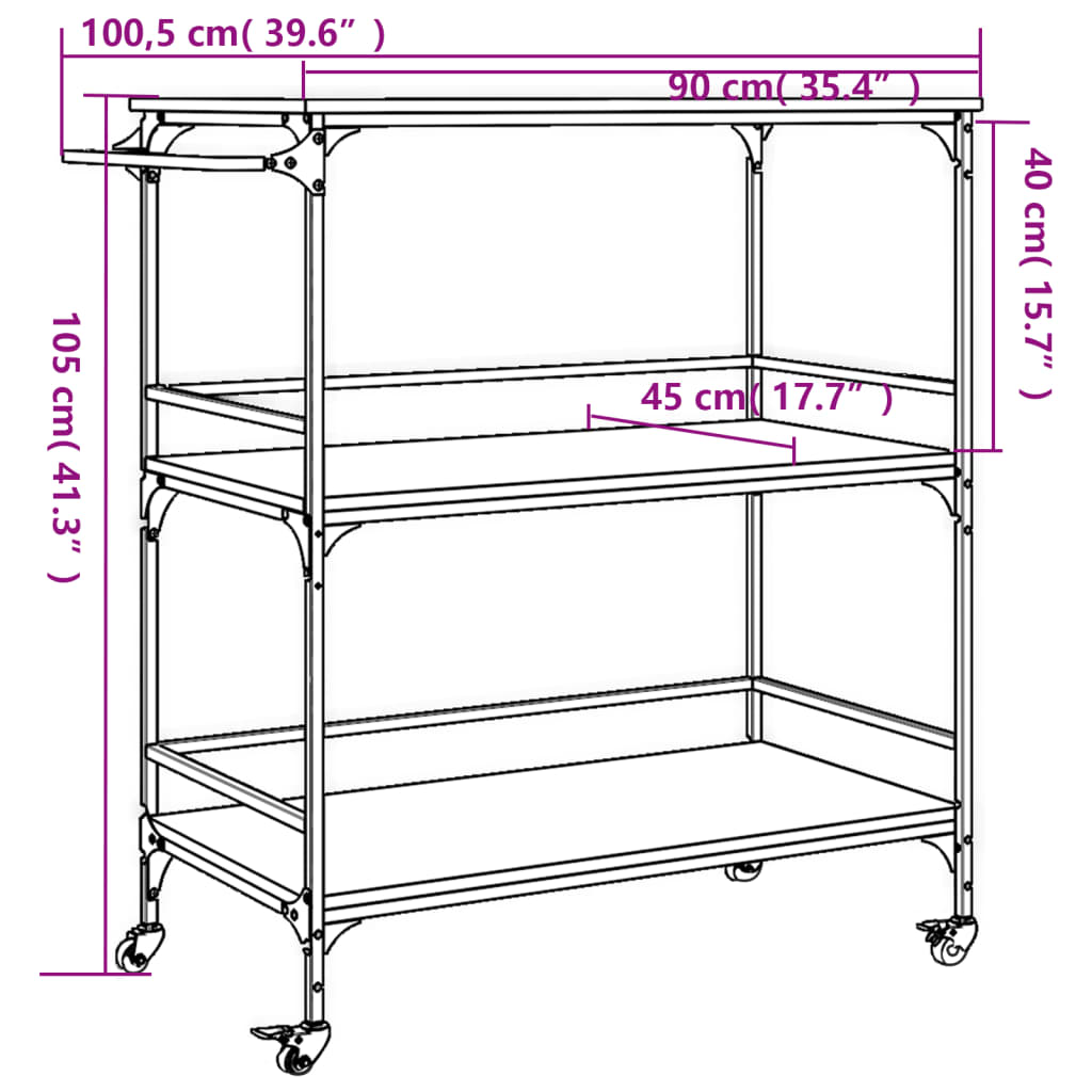 vidaXL Chariot de cuisine chêne fumé 100,5x50x105 cm bois d'ingénierie