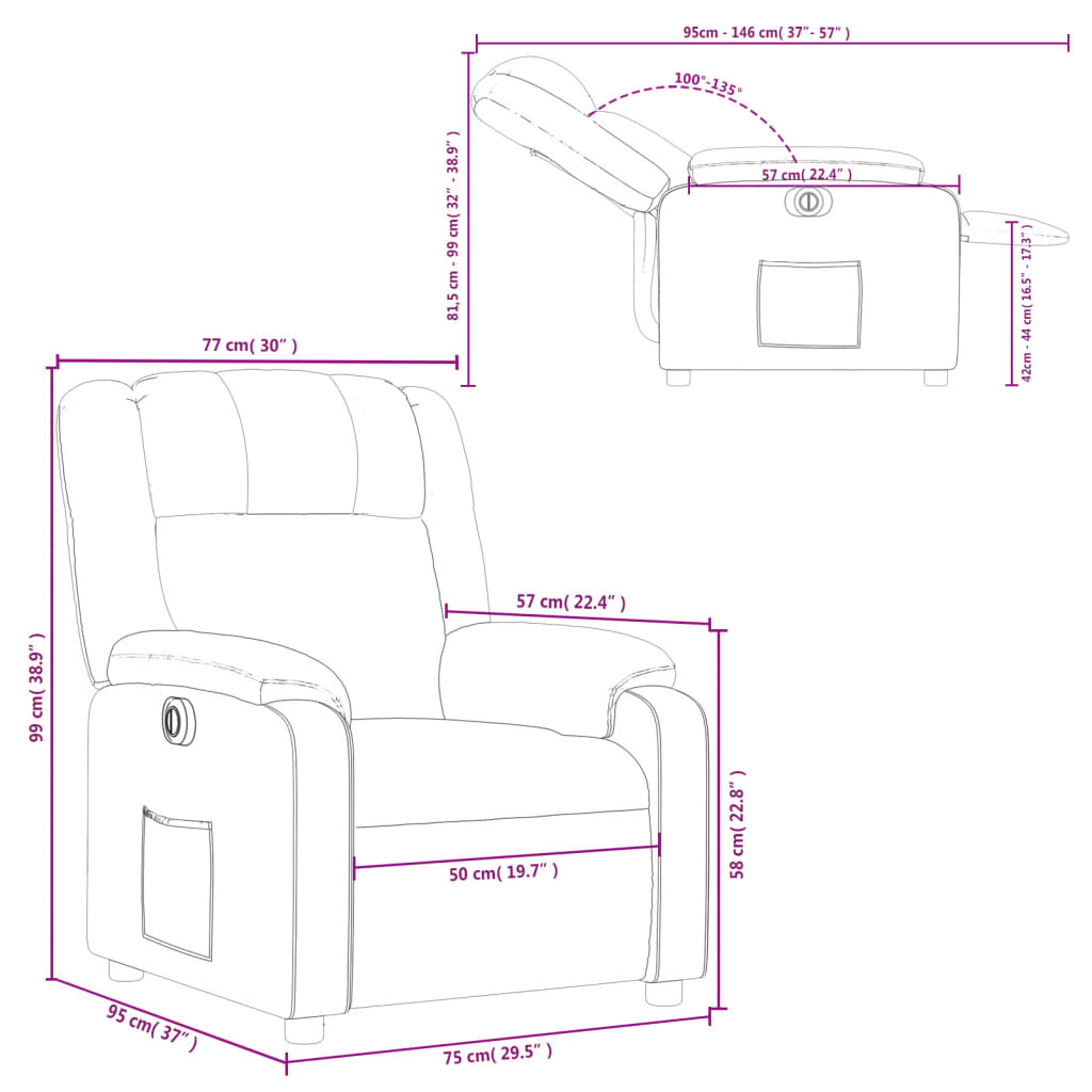 vidaXL Fauteuil inclinable électrique gris clair tissu