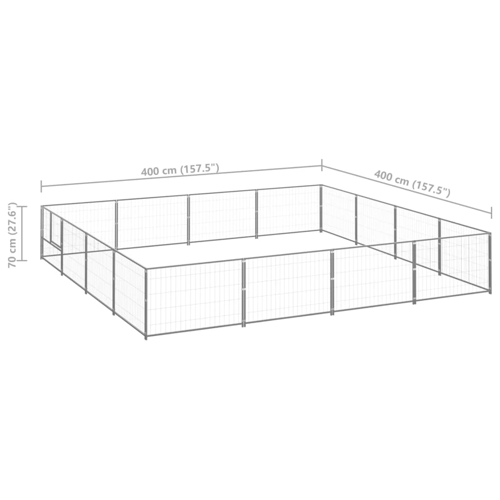 vidaXL Chenil Argenté 16 m² Acier