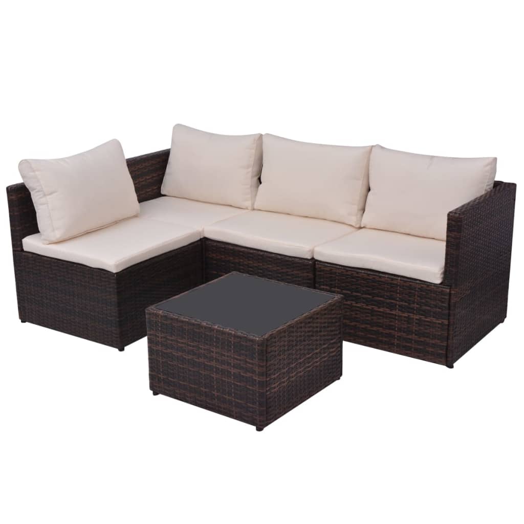 vidaXL Salon de jardin 5 pcs avec coussins Résine tressée Marron