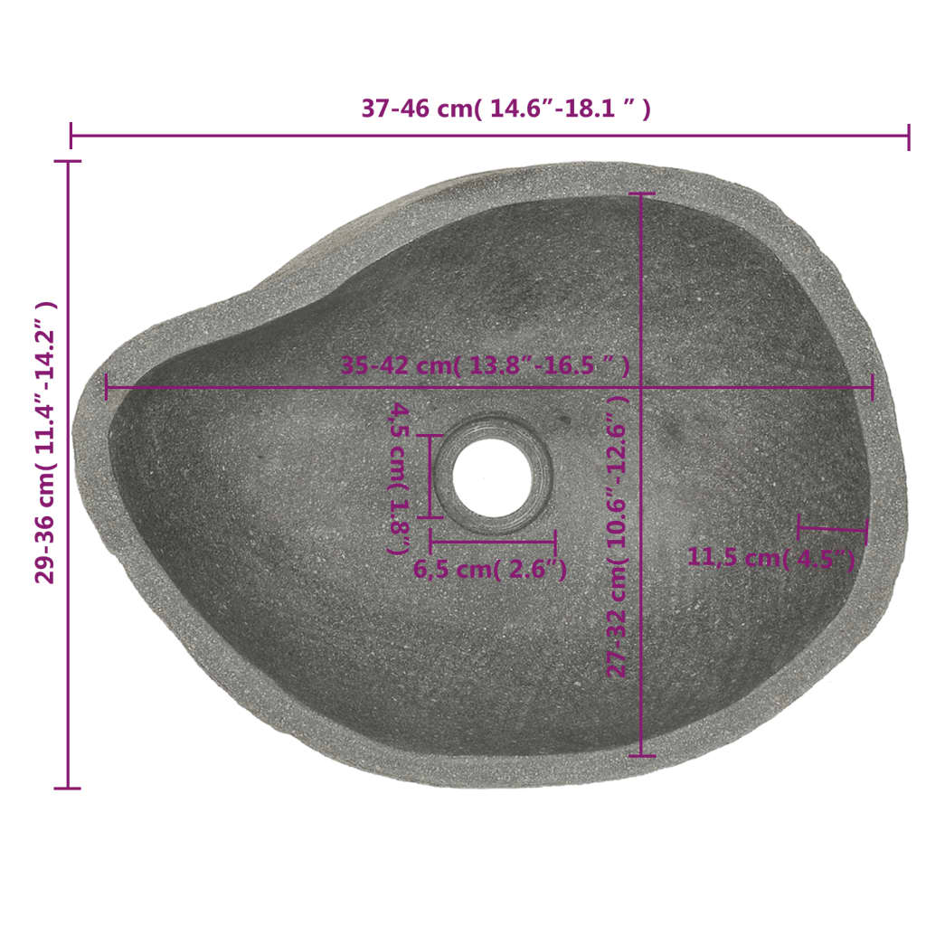 vidaXL Lavabo en pierre de rivière Ovale (37-46)x(29-36) cm