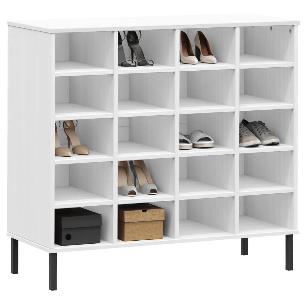 vidaXL Étagère à chaussures pieds en métal Blanc 95x35x86 cm Bois OSLO