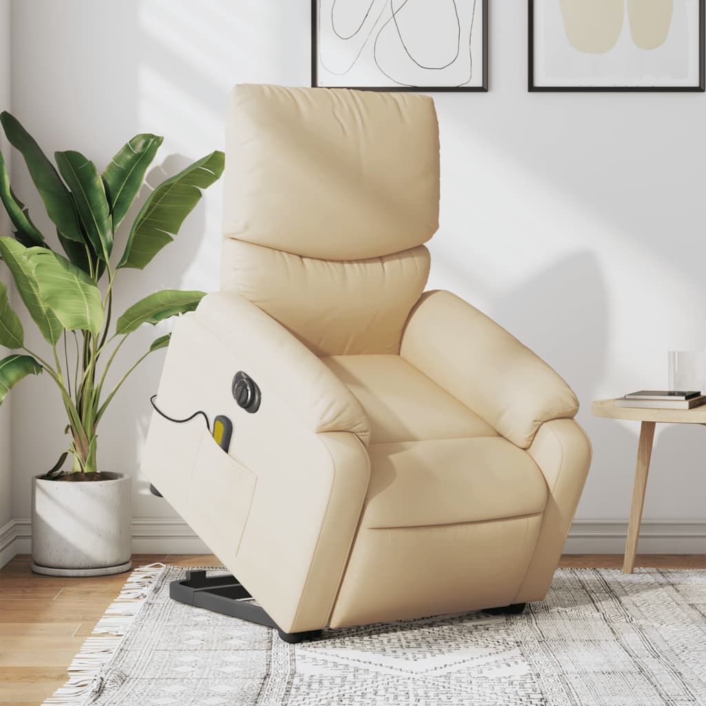 vidaXL Fauteuil inclinable de massage électrique crème tissu