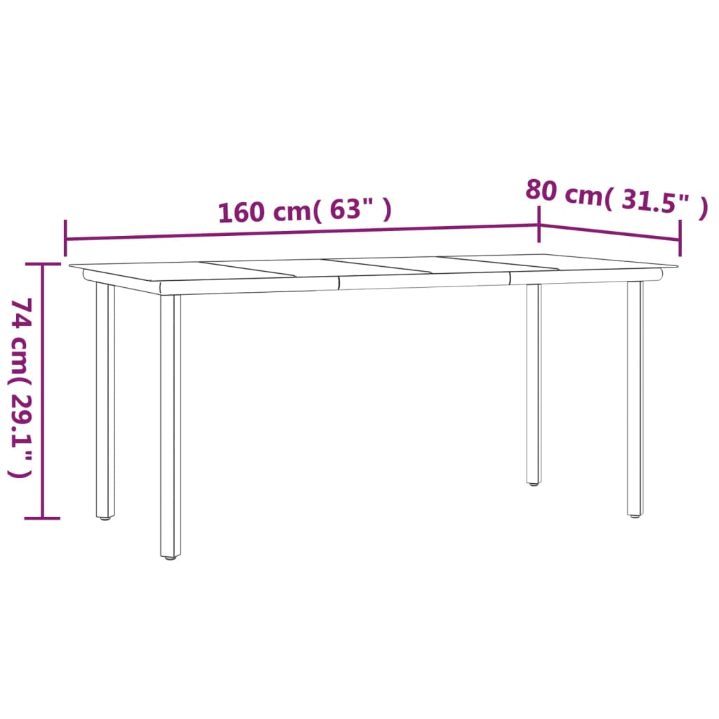 vidaXL Table à dîner de jardin Noir 160x80x74 cm Acier et verre trempé