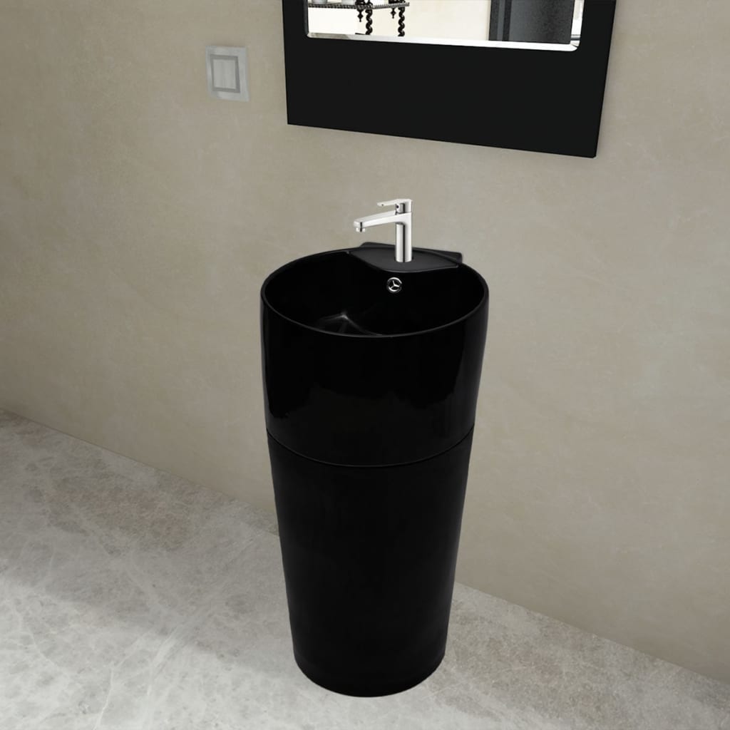 vidaXL Lavabo de salle de bain céramique noir 29x41x86 cm