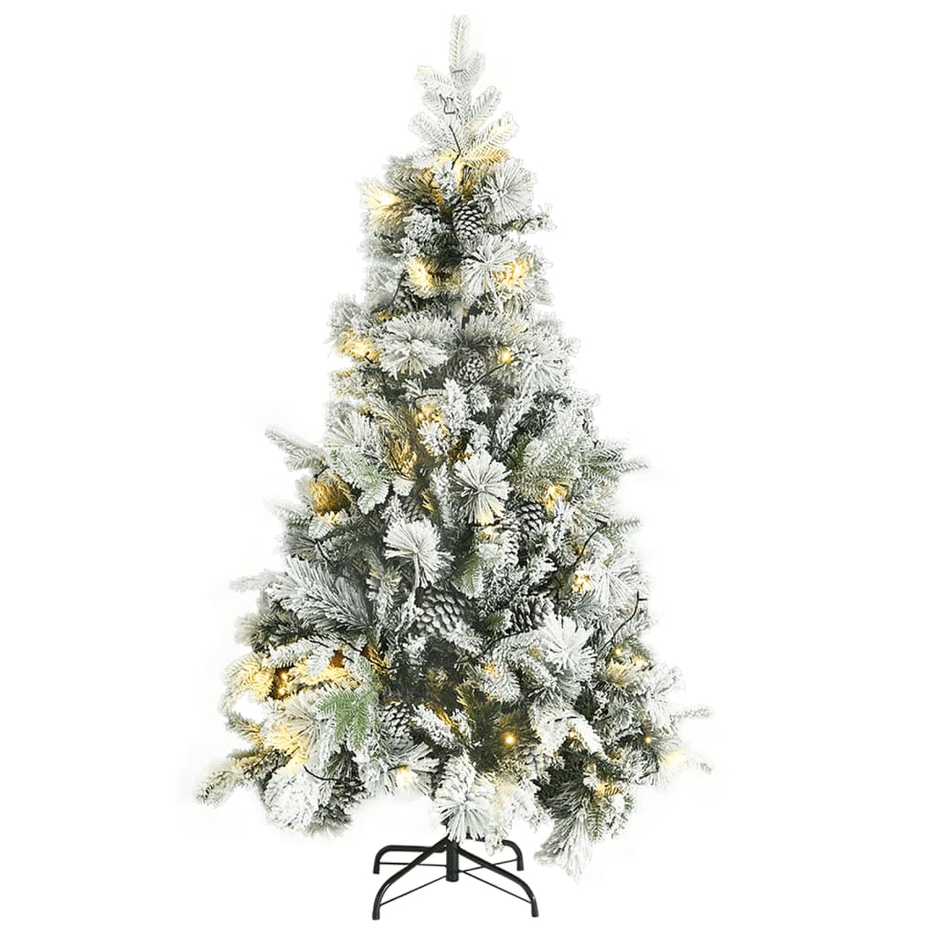 vidaXL Sapin de Noël pré-éclairé avec neige floquée/cônes 195cm PVC/PE