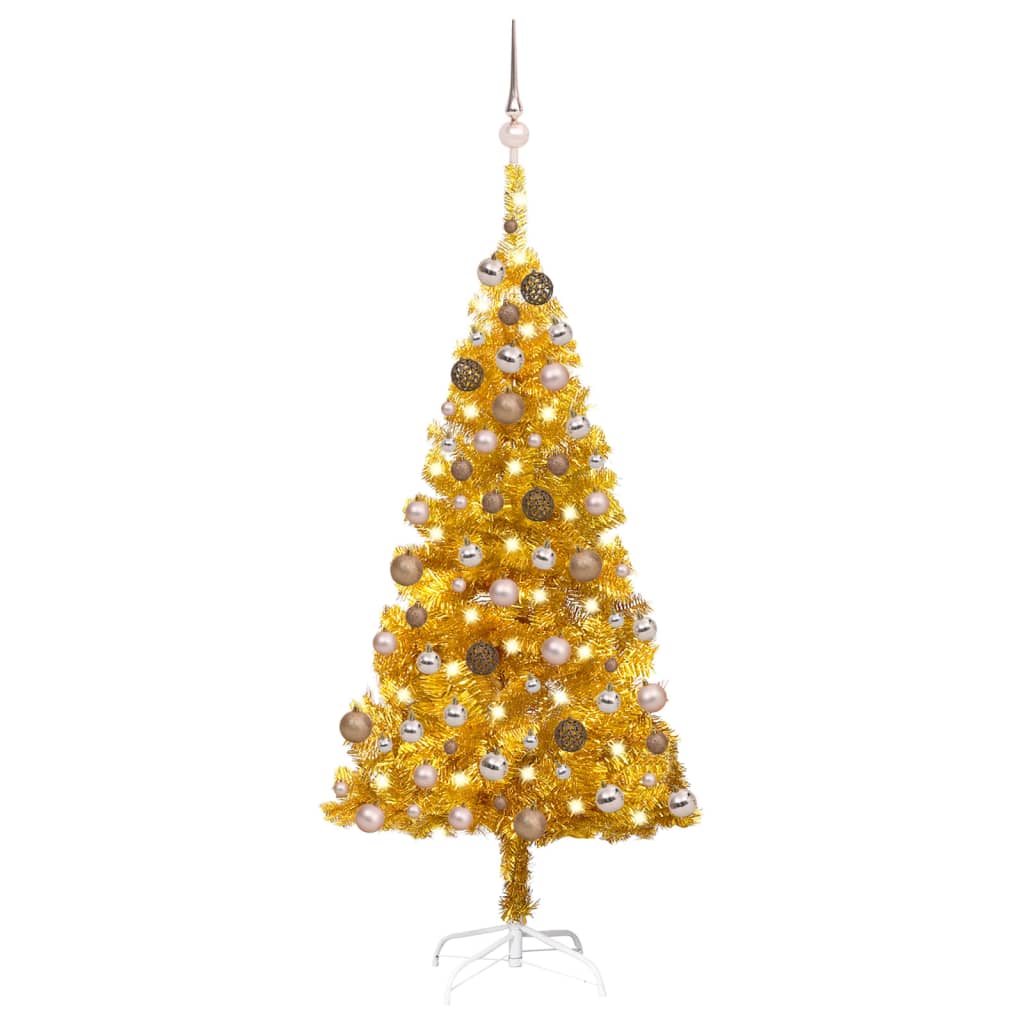 vidaXL Arbre de Noël artificiel pré-éclairé et boules doré 120 cm PET