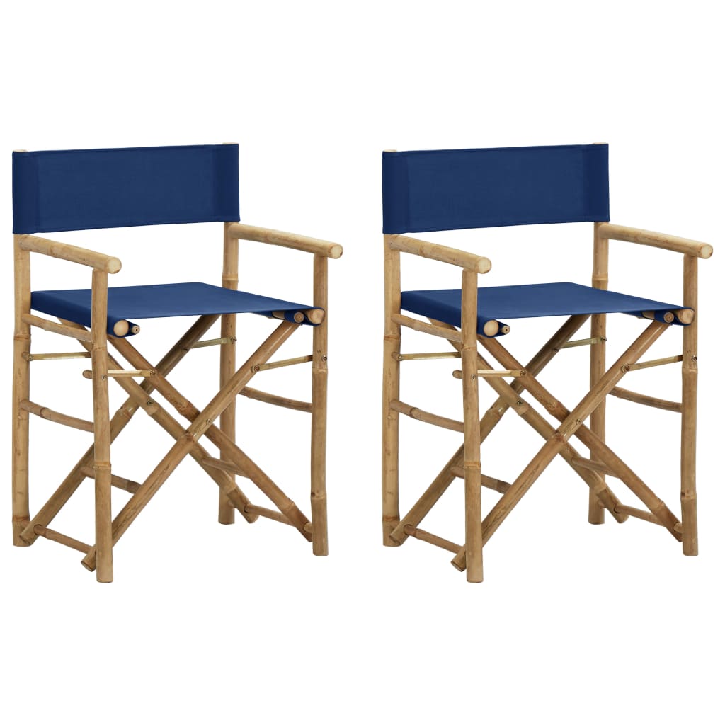 vidaXL Chaises pliables de directeur lot de 2 Bleu Bambou et tissu