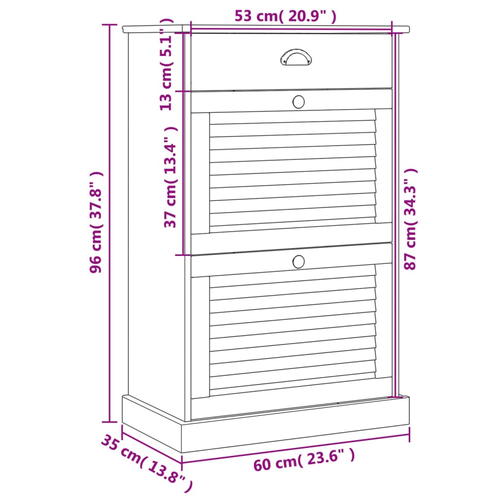 vidaXL Armoire à chaussures VIGO 60x35x96 cm gris bois massif de pin