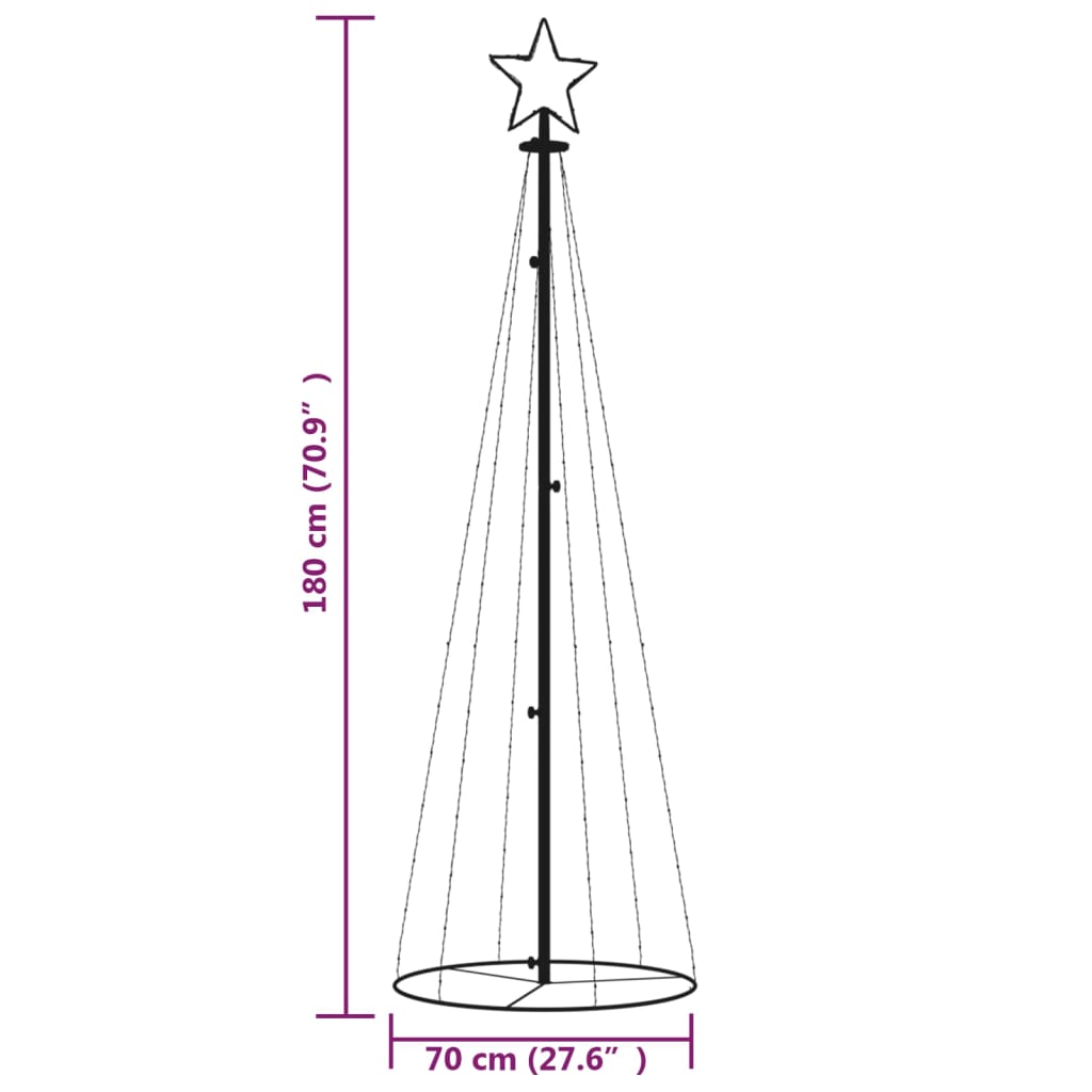 vidaXL Arbre de Noël cône Blanc chaud 108 LED 70x180 cm